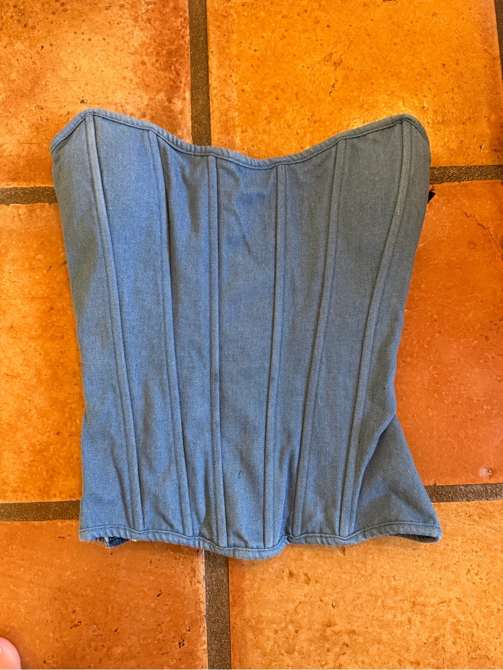 Denim Strapless Corset Top - Blue